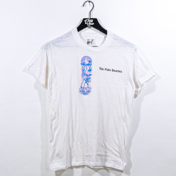 The Palm Beaches Florida Flamingo T-Shirt Small VTG 80s Iron On Preppy Surf - Picture 1 of 10